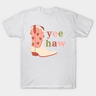 Yee Haw Pink Strawberry Cowboy Boot T-Shirt